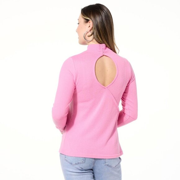 DG2 Diane Gilman Brushed Sweater Knit Mock Neck Top Size Medium Keyhole Back NEW - Picture 7 of 7